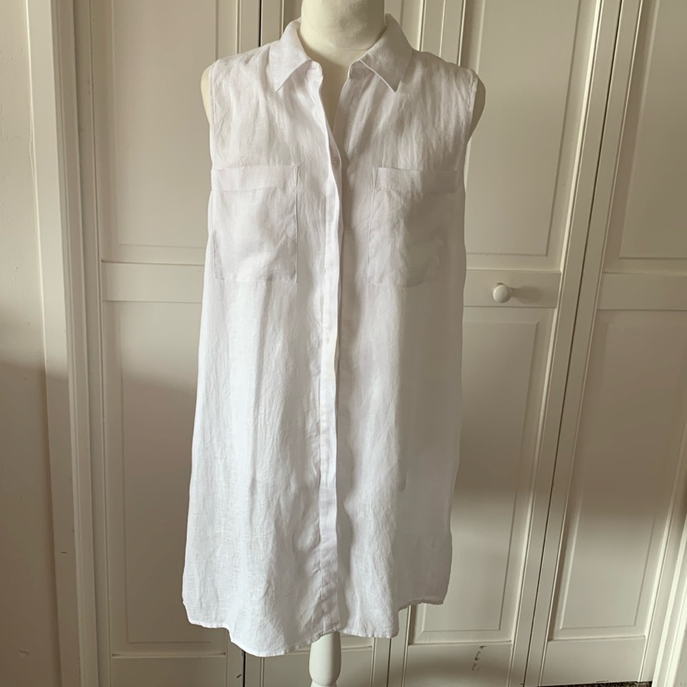 Chico's Sleeveless White Linen Tunic Top